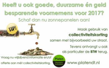 Schaf nu samen met buurtgenoten voordelig een zonnepanelen installatie aan bij Platen Duurzame Technieken te Ter Apel Schaf nu samen met buurtgenoten voordelig een zonnepanelen installatie aan bij Platen Duurzame Technieken te Ter Apel