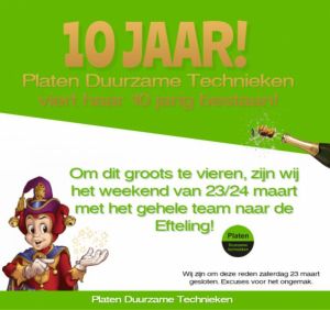 Platen Duurzame Technieken, 10 jarig jubileum! Platen Duurzame Technieken, 10 jarig jubileum!